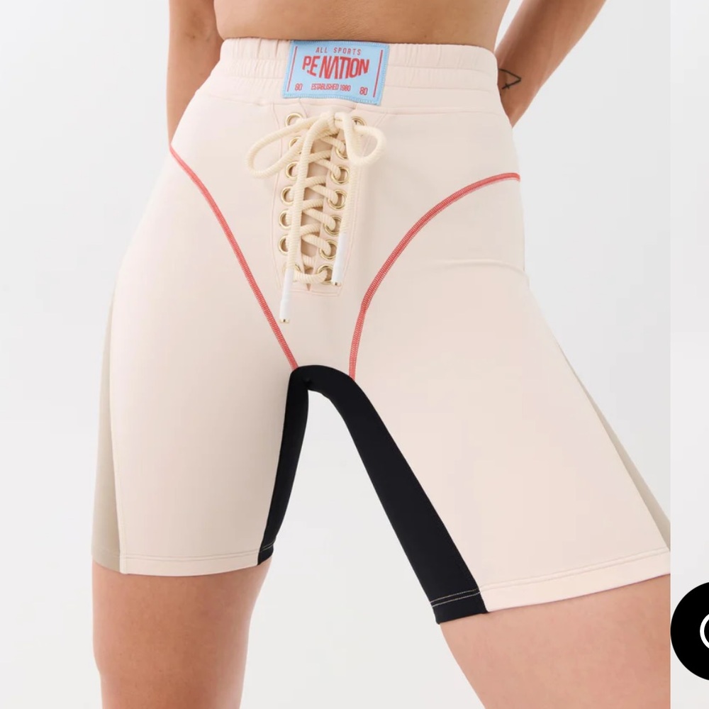 PE NATION UNDEFEATED BIKE SHORT IN PEARLED IVORY XS